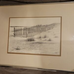 Original Hand-Drawn Framed Art Jo Ko Joko Joe Koch Outer Banks NC Coastal Beach